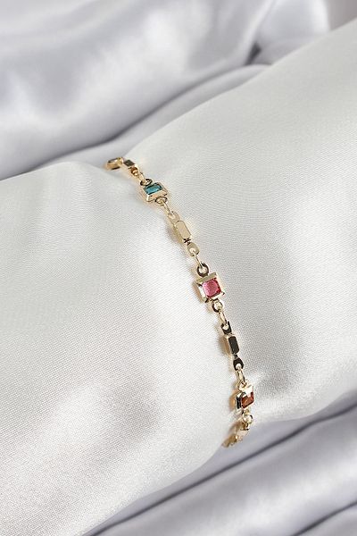 callerrons accessories Brass Gold Color Mixed Color Square Zircon Stone Women's Bracelet - Ebj250605W34566