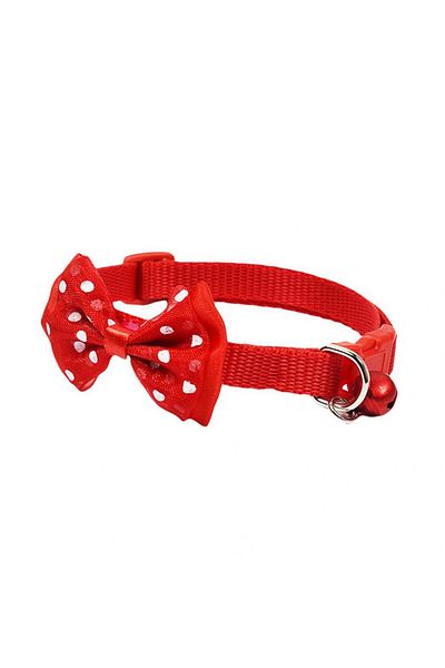 Ropet Adjustable collar with bow for dogs and cats, 22-33cm/10mm, Red, Ropet