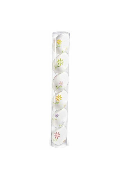 Decorer Set 6 decorative plastic hanging eggs white flowers 4x6 cm