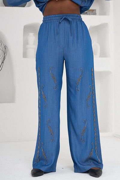 MİA NOURA PANTALON DE DENIM TANSEL FEMEIE CU Mărgele Brodate în față