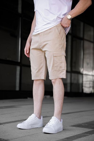 Pobudo Beige Color Cargo Pocket Gabardine Men's Shorts
