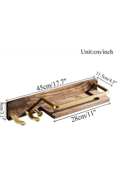 Kelelife Bathroom Shelf With Hairdryer Holder, Wood/metal, Brown/gold, 45 X 8 X 11.5 Cm