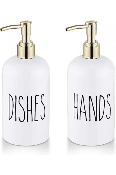 UeoXtny Set of 2 UeoXtny bathroom soap dispensers, plastic, white, 500 ml, 21 x 7.5 cm