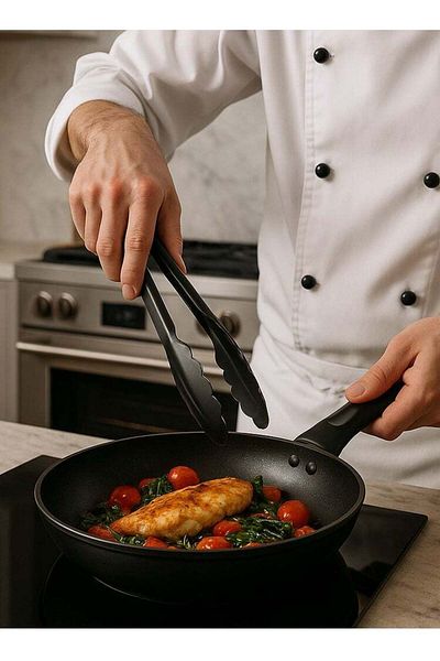 ALMUFARREJ Non-stick food-safe metal food tongs, black