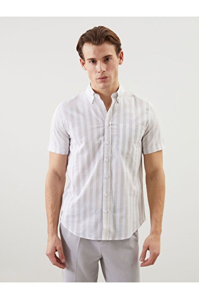LC Waikiki Regular Fit Short Sleeve Striped Linen Blended Men's Shirt