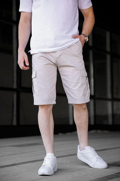 Pobudo Stone Color Cargo Pocket Gabardine Men's Shorts