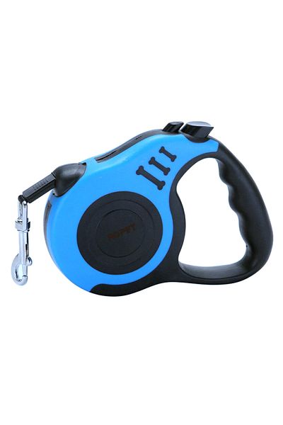 Ropet Lesa retractabila cu maner ergonomic si buton de franare, tip banda, Lungime 3m, Albastru