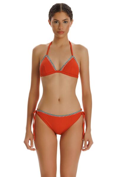 ZEKİ Zeki Turuncu İşlemeli Üçgen Bikini Takımı