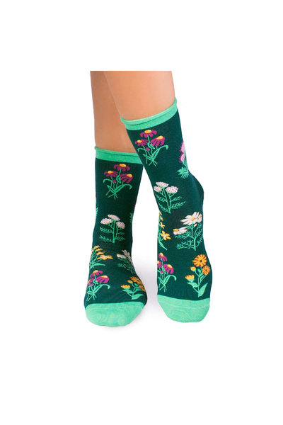 Pirin Hill Фини памучни чорапи с флорален мотив в зелено