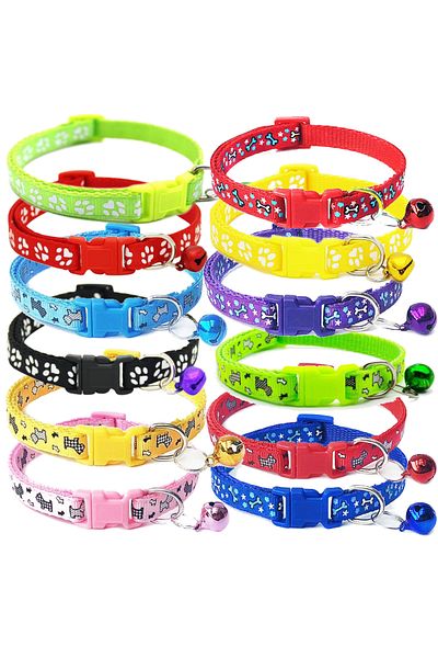 Ropet Set of 6 x Adjustable collar with bell for dogs and cats, 18-32cm, Various prints and colors