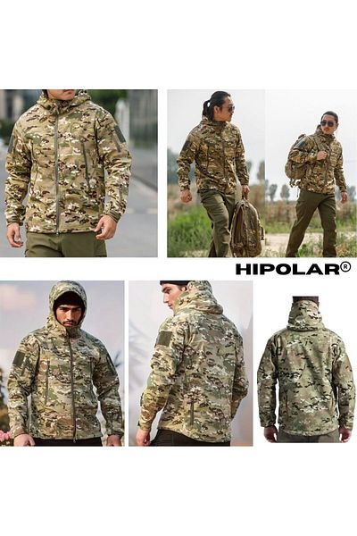 Hipolar Jacket for Autumn-Winter, Size S, Softshell with Fleece Interior, Camouflage Multicam, Waterproof an