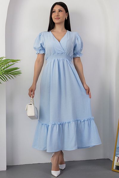 PULLIMM Double Breasted Collar Waist Gipeli Short Sleeve Dress Dks1292