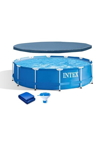Intex Piscina cu cadru metalic Metal Frame Intex, D305xH76, prelata acoperis, prelata suport