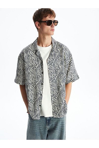 LC Waikiki Xside Comfortable Fit Short Sleeve Patterned Viscose Men's Shirt