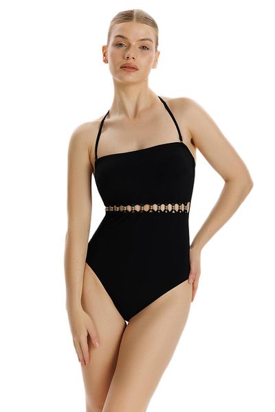 ZEKİ Zeki Licinia Black Swimsuit with Accessory Detail