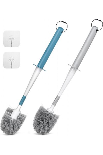 Tuugotouu Set de 2 perii de toaletă, ABS/PP, albastru/gri, 40,5 x 7,5 cm
