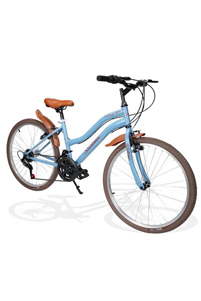 SARİSSA BİSİKLET Sarissa Vintage 24" Jant 21 Vites Çelik Kadro V Fren Unisex Şehir Bisikleti Mavi Kahverengi Lastik