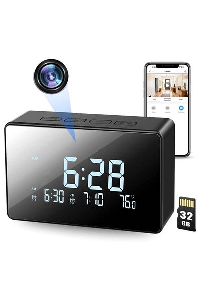 iUni Mini Camera Clock iUni IP61, Wi-Fi, 32GB, Full HD, Night Vision, Indoor Thermometer