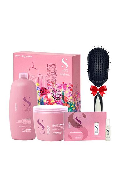 Alfaparf Milano Set hidratant nutritiv Alfaparf Semi Di Lino: Șampon 1000ml + Mască 500ml + Ulei 6x13ml + Perie de păr