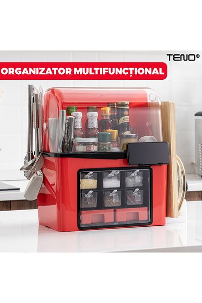 Teno Organizator Multifunctional pentru Bucatarie Teno®, suport sticle, 46 x 26 x 43 cm, rosu