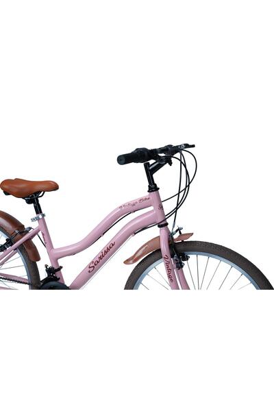 SARİSSA BİSİKLET Sarissa Vintage 24" Jant 21 Vites Çelik Kadro V Fren Unisex Şehir Bisikleti Pembe Kahverengi Lastik