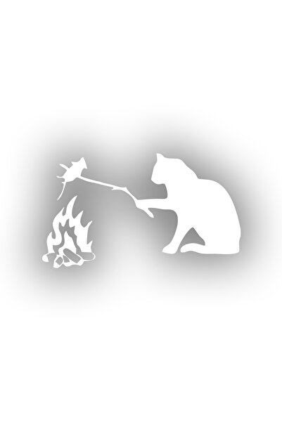 Reysa Tasarım ملصق سيارة على شكل قطة تخييم مقاس 17 × 17 سم باللون الأبيض