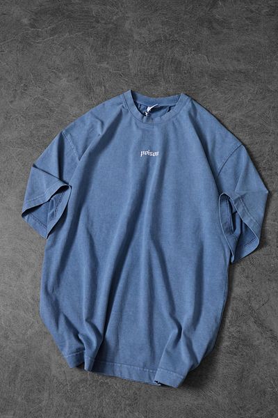 Slatra Men's Blue Viper Custom Washed Fabric Oversize Tshirt