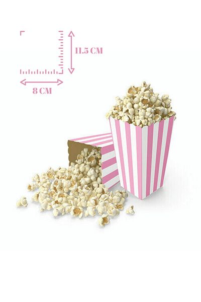 Mielibon 8-Piece Pink White Striped Corn Box Popcorn Box Party Presentation Set