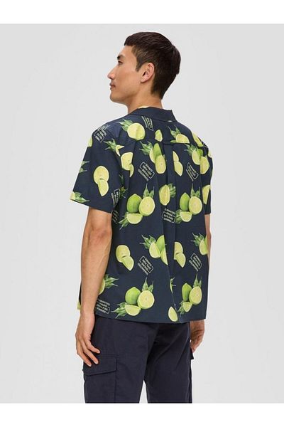 s.Oliver Men's Short-sleeved Shirt, Lime Print, Regular Fit