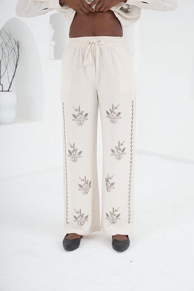 MİA NOURA Women's Woven Fabric Front Beaded Pants