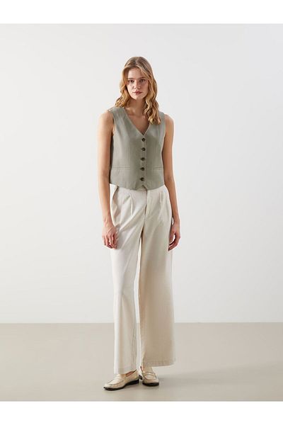 LC Waikiki Lcw Vision Women's Classic Vest with V-Neck Linen Blend