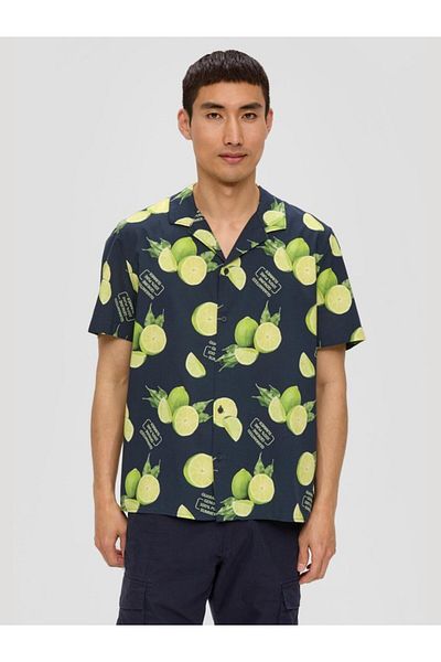 s.Oliver Men's Short-sleeved Shirt, Lime Print, Regular Fit
