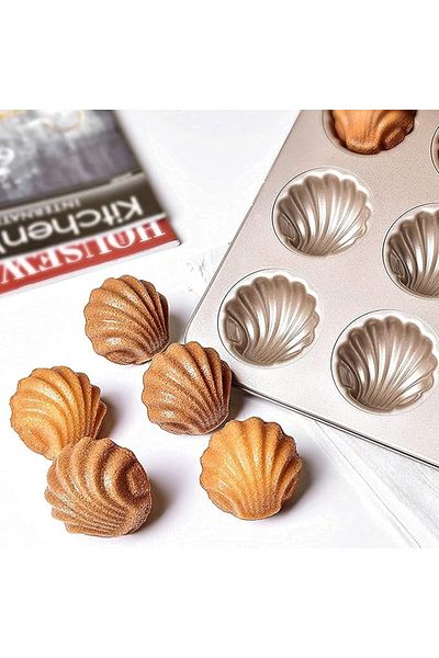 Generic Gold Shell Shape Muffin Pan 6 Cup Nonstick Cupcake Tray for Oven Baking