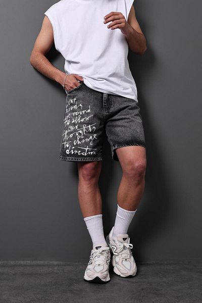 Slatra Ανδρικό Anthracite Change Direction Stone Above Knee τζιν σορτς