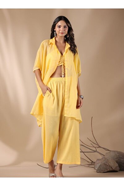 HashtagBe طقم أنيق باللون الأصفر الليموني مع قميص كبير الحجم