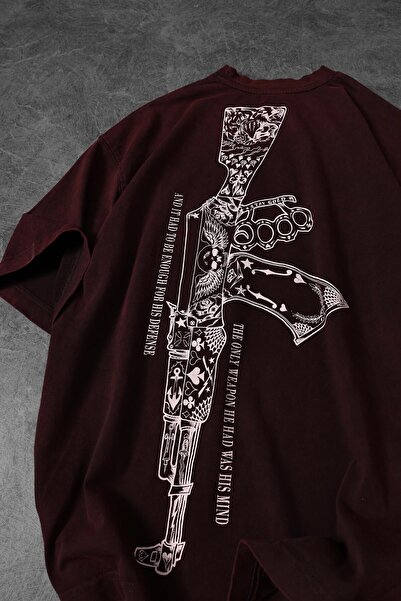 Slatra Ανδρικό μπλουζάκι μπορντό S-47 με ειδικό πλυμένο ύφασμα Oversize