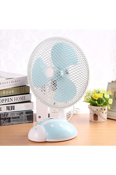 FOXMAG24 Ladybug pedestal fan, oscillating, metal grille, non-slip, mesh, white/blue