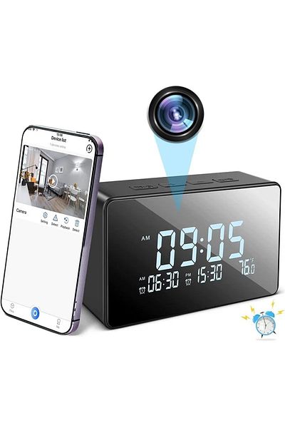 iUni Mini Camera Clock iUni IP61, Wi-Fi, Full HD, Night Vision, Indoor Thermometer, MicroSD Card Slot