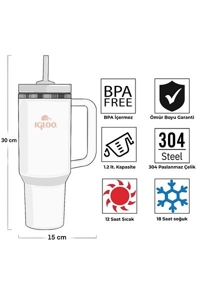 IGLOO Igloo Stadler Thermo-Mug 1.2 Liter Thermos Cup with Straw Khaki/Black
