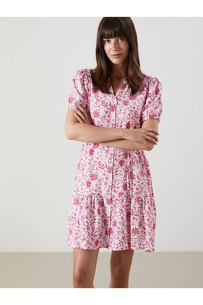 LC Waikiki Lcw Comfort Scoop Neckline Patterned Mini Shirt Dress