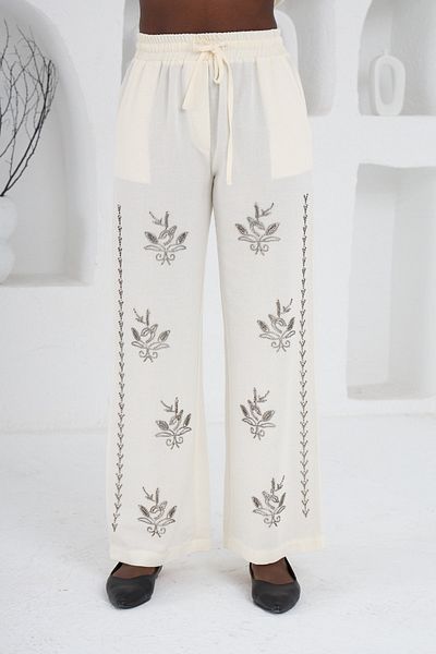 MİA NOURA Women's Woven Fabric Front Beaded Pants