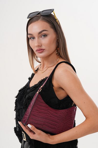 Güce Geantă de mână și de umăr Baguette Baguette cu model de crocodil roșu Claret Gc009016K