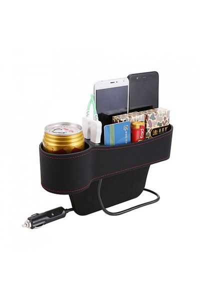 HOZRO Suport Lateral HOZRO, pentru Scaun Auto cu Incarcare, Priza 12V si 2 Porturi USB, Culoare Neagra, Id