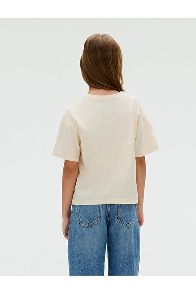 Calvin Klein Girls Beige Boxy Metallic Logo Short Sleeve T-Shirt