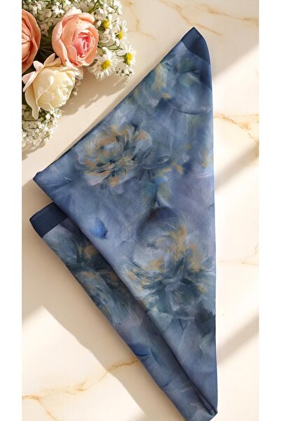 Lavena scarfs Bahar Serisi Çiçekli Desen Pamuklu Dijital Soft Şal - Indigo