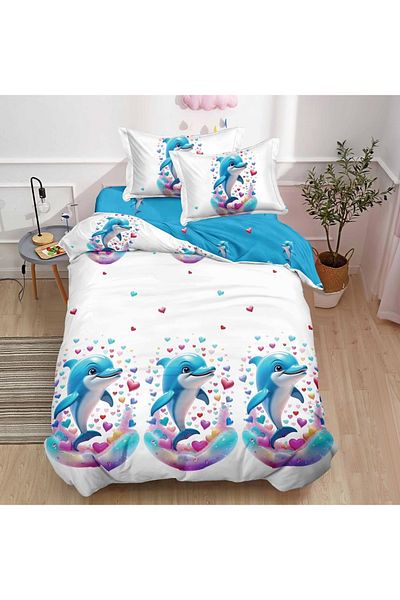 CHIRASO CHIRASO Finet 4-Piece Children's Bedding Set, 155x220 cm, Dolphin Print, blue