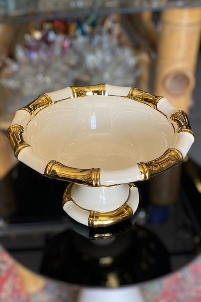 LEMİ DEKORASYON Porcelain Bamboo Presentation Bowl with Gold Detail