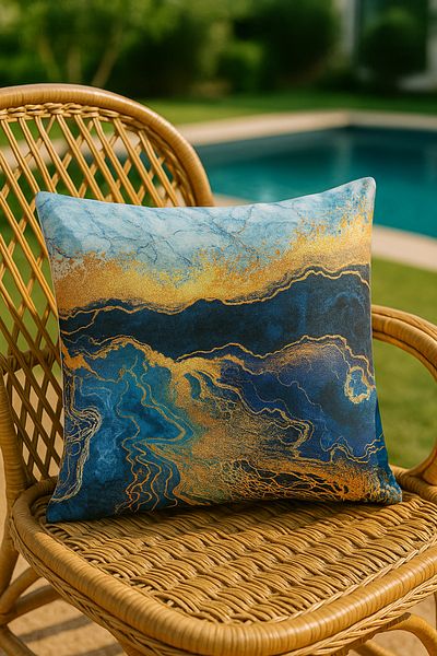 HİG HOME Abstract Gold Waves Pattern Throw Pillow Case – Luxury Digital Print