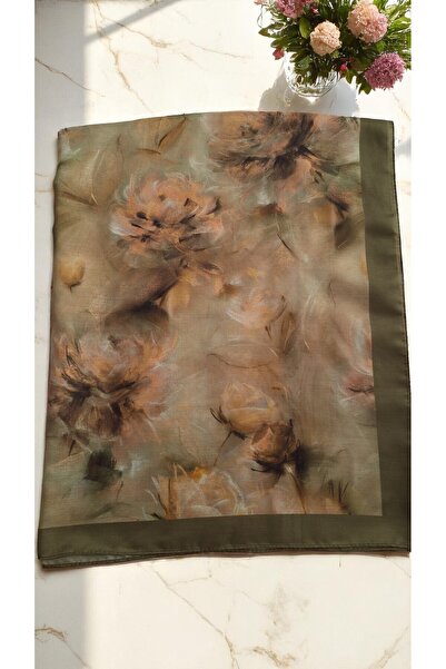 Lavena scarfs Ανοιξιάτικη σειρά Floral Pattern Cotton Digital Soft Shawl - Χακί