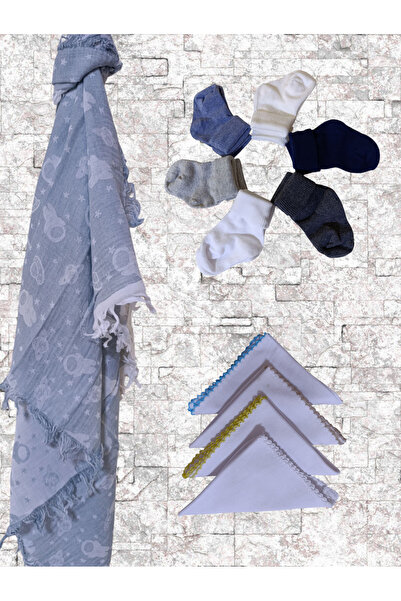 Bebly Kids Set of 3 Baby Muslin Blanket Socks Set Handkerchief